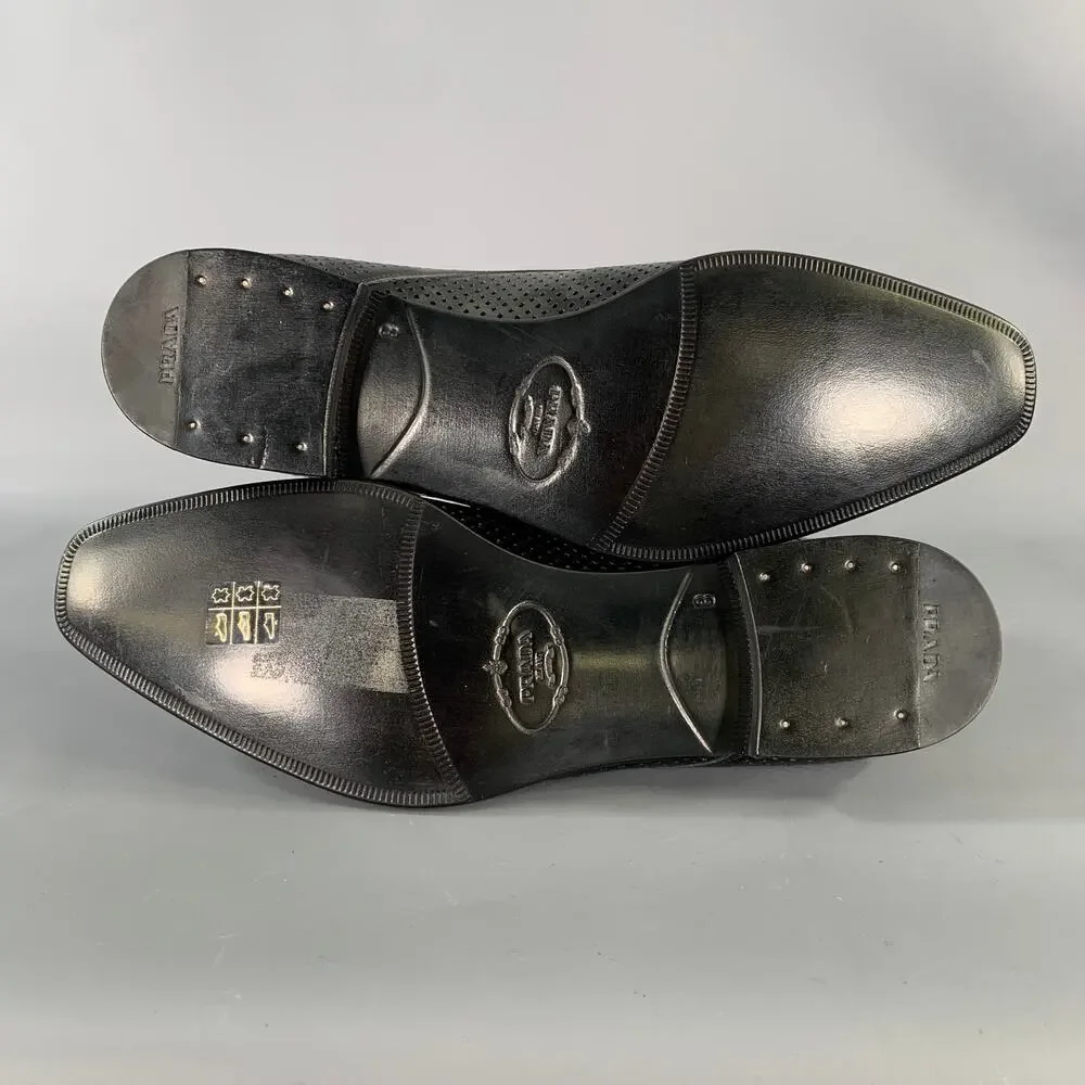 PRADA Size 9 Black Perforated Leather Lace Up Lace Up Shoes